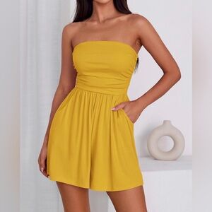NWT Women’s Strapless Romper – Rich Deep Yellow - Medium